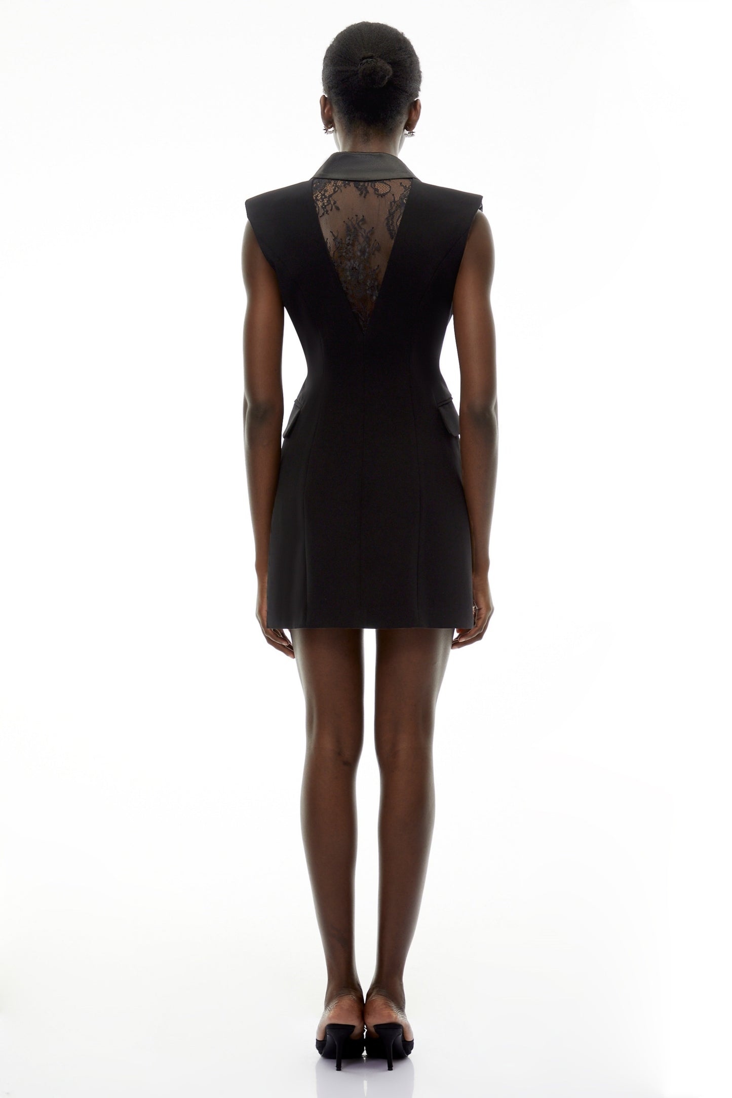 Chiara Black Sequin Blazer Dress with Lapel Collar