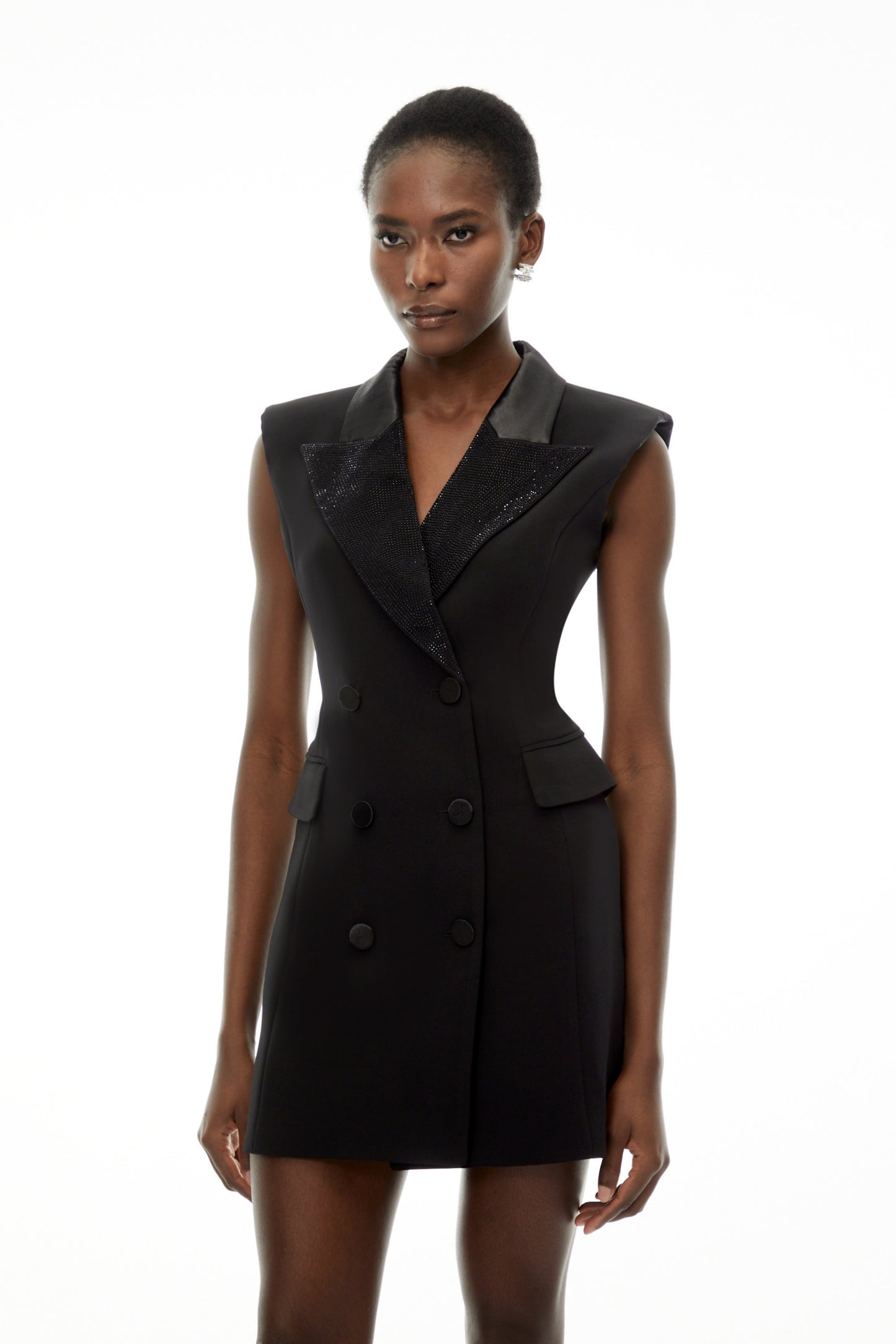 Chiara Black Sequin Blazer Dress with Lapel Collar