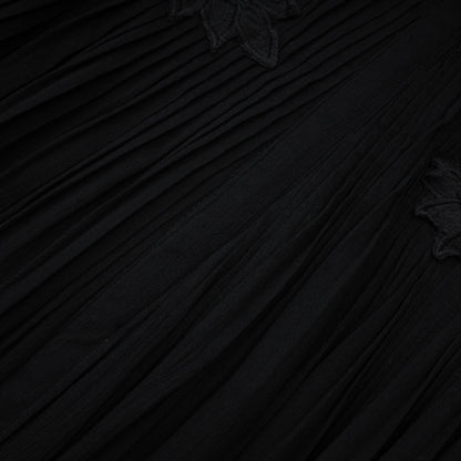 Chiara Black Lace Panel Pleated Midi Dress