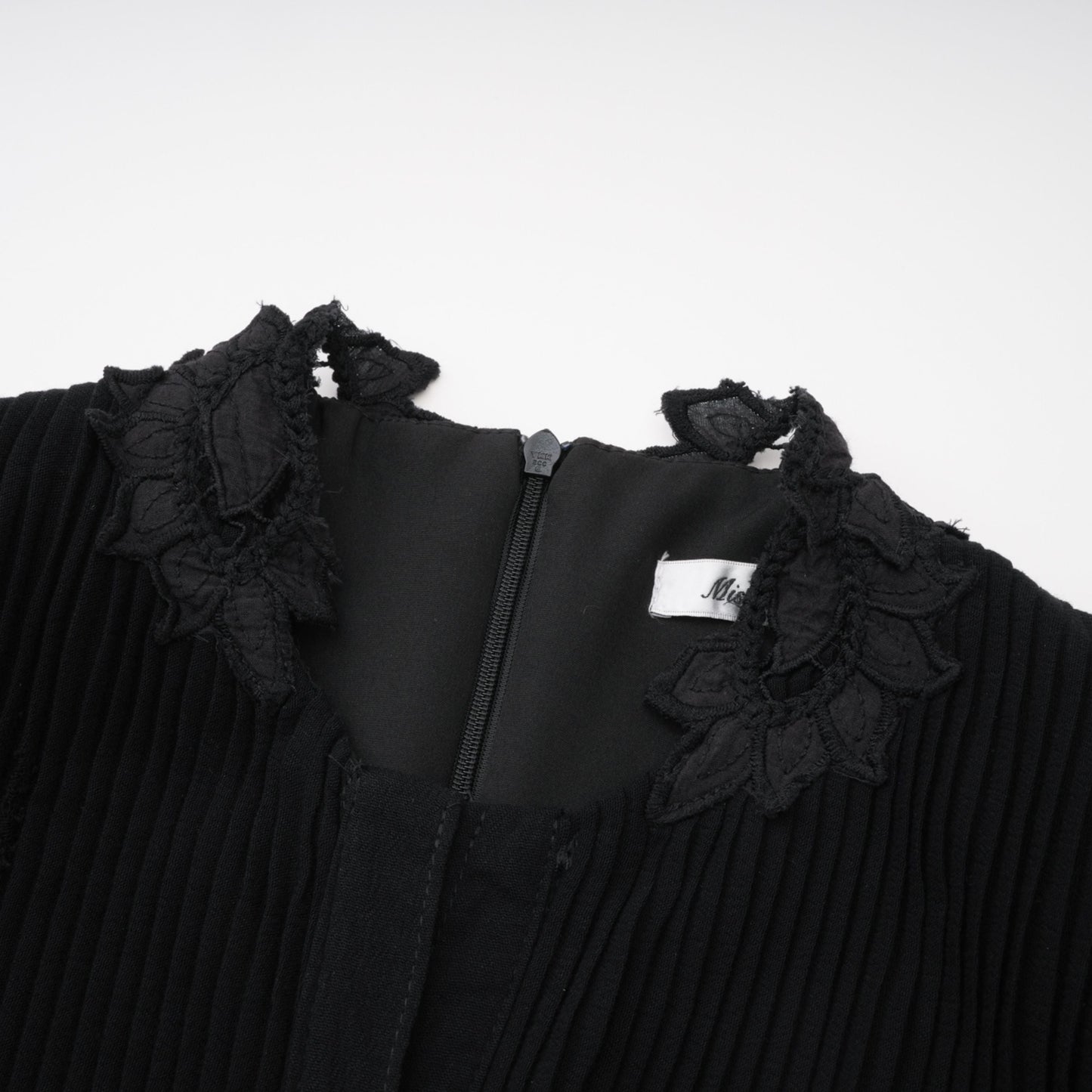 Chiara Black Lace Panel Pleated Midi Dress