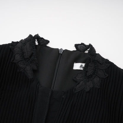Chiara Black Lace Panel Pleated Midi Dress