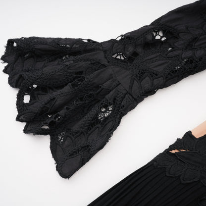 Chiara Black Lace Panel Pleated Midi Dress