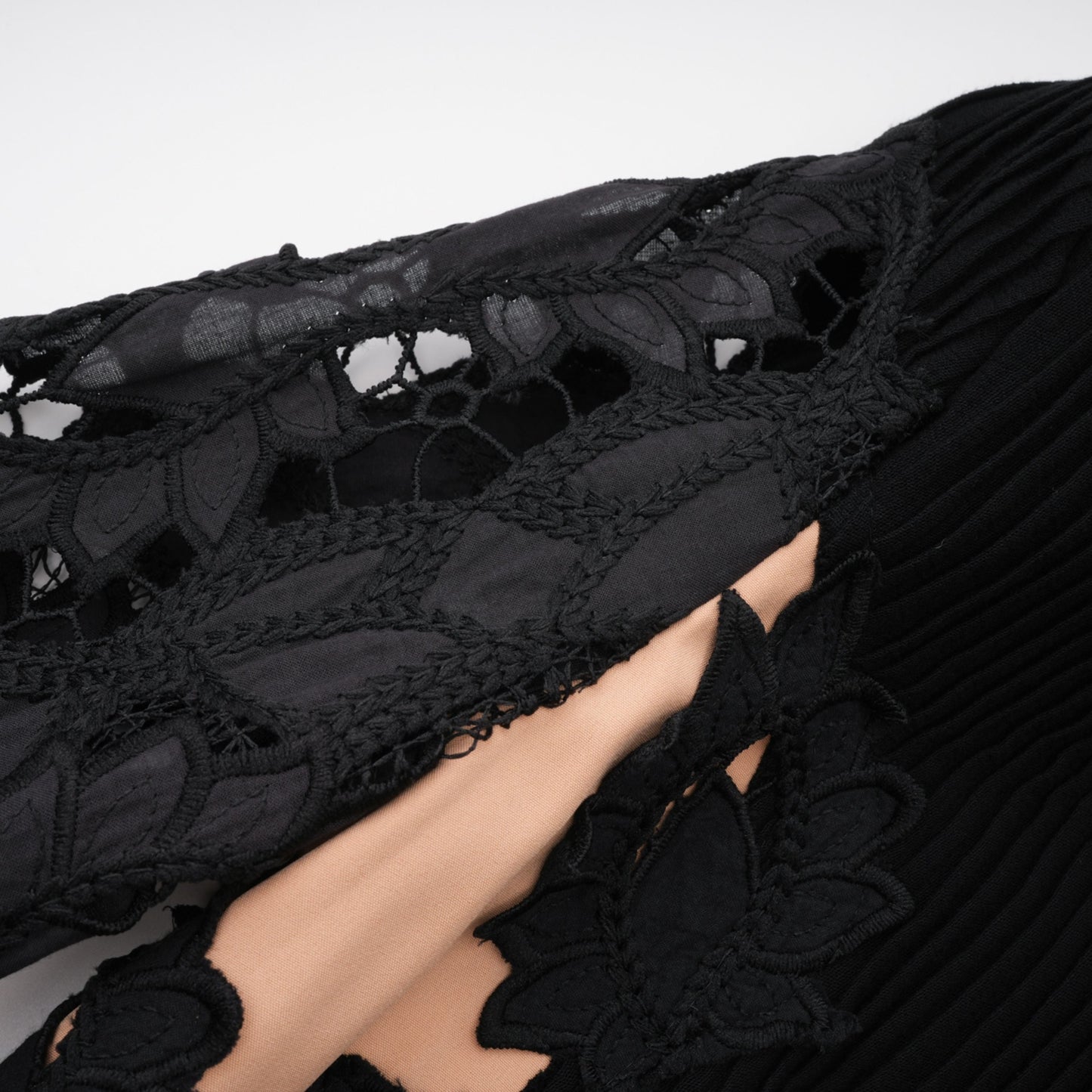 Chiara Black Lace Panel Pleated Midi Dress