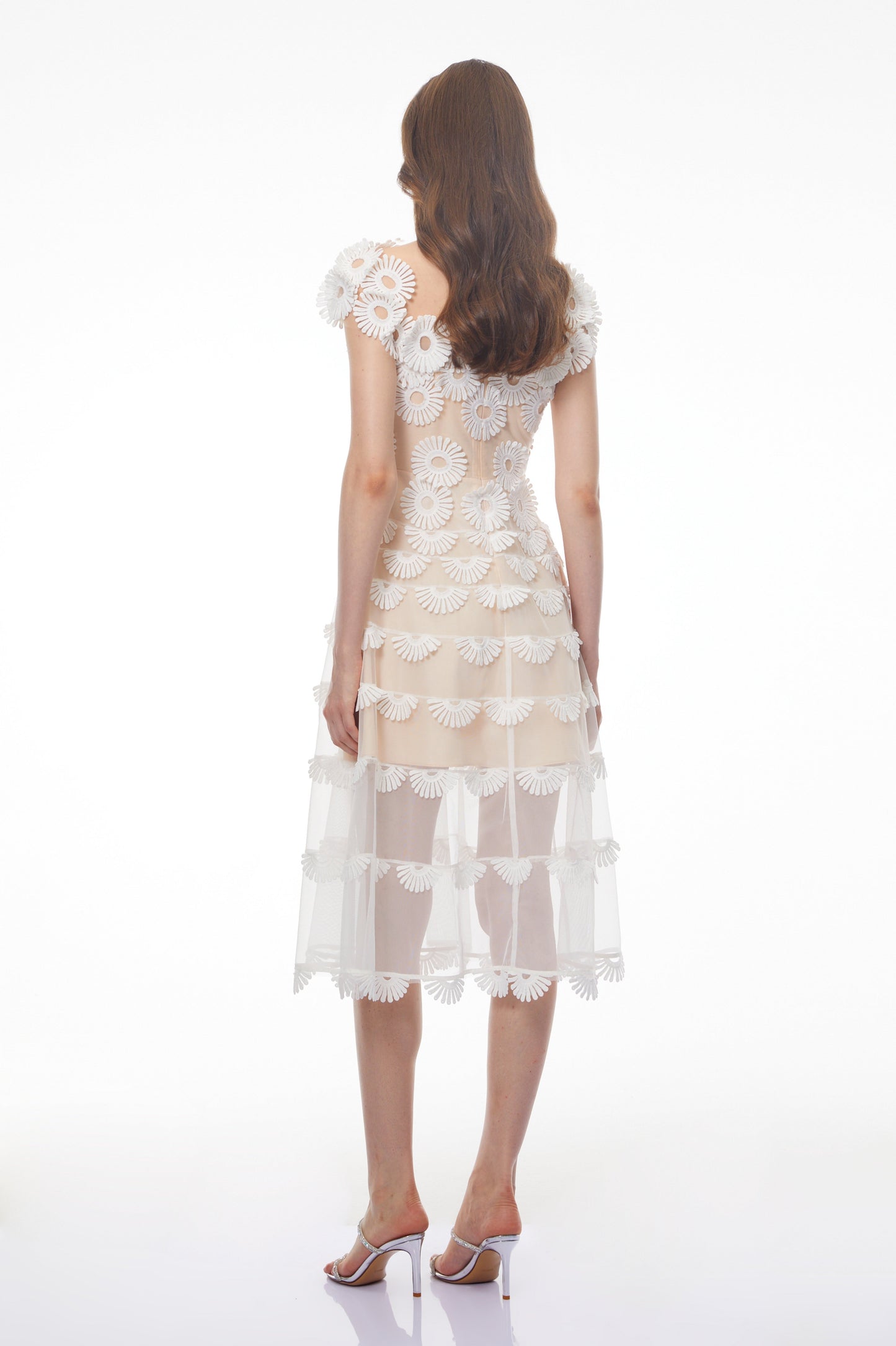 Chiara White Midi Dress with 3D Florals