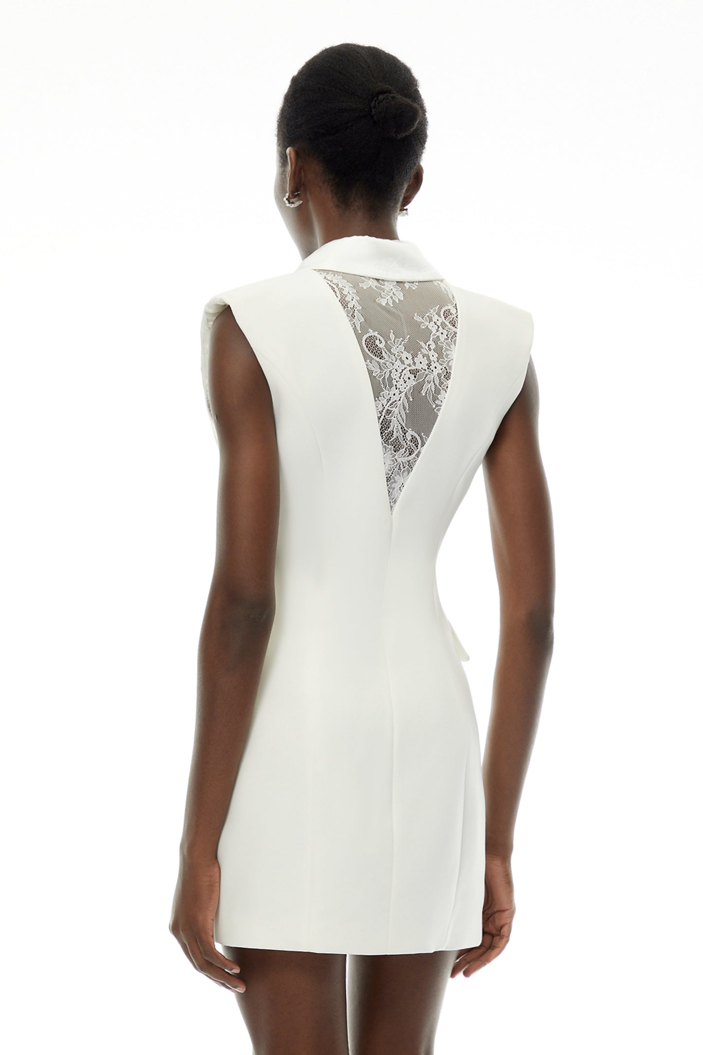 Chiara White Sequin Blazer Dress with Lapel Collar