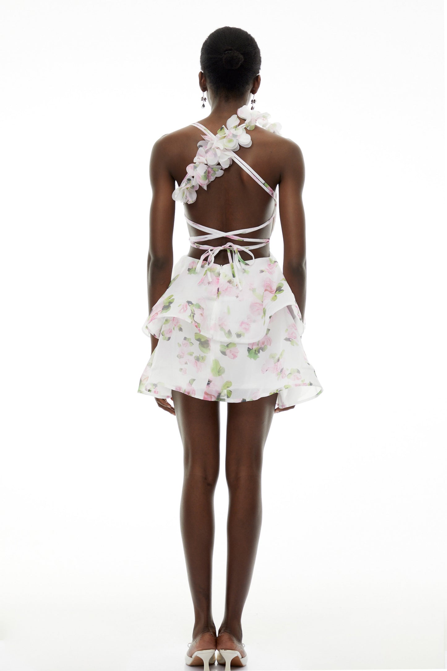 Chione White Floral Applique Backless Mini Dress