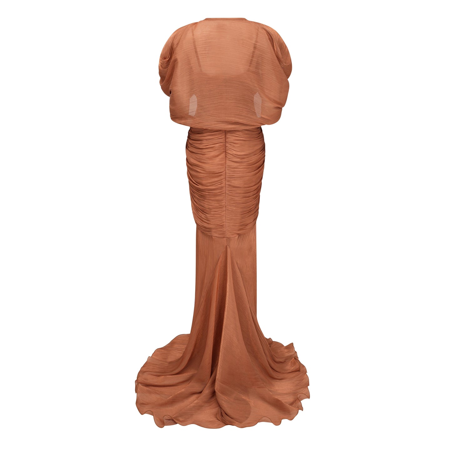 Cíntia Camel Ruched Maxi Dress with 3D Florals