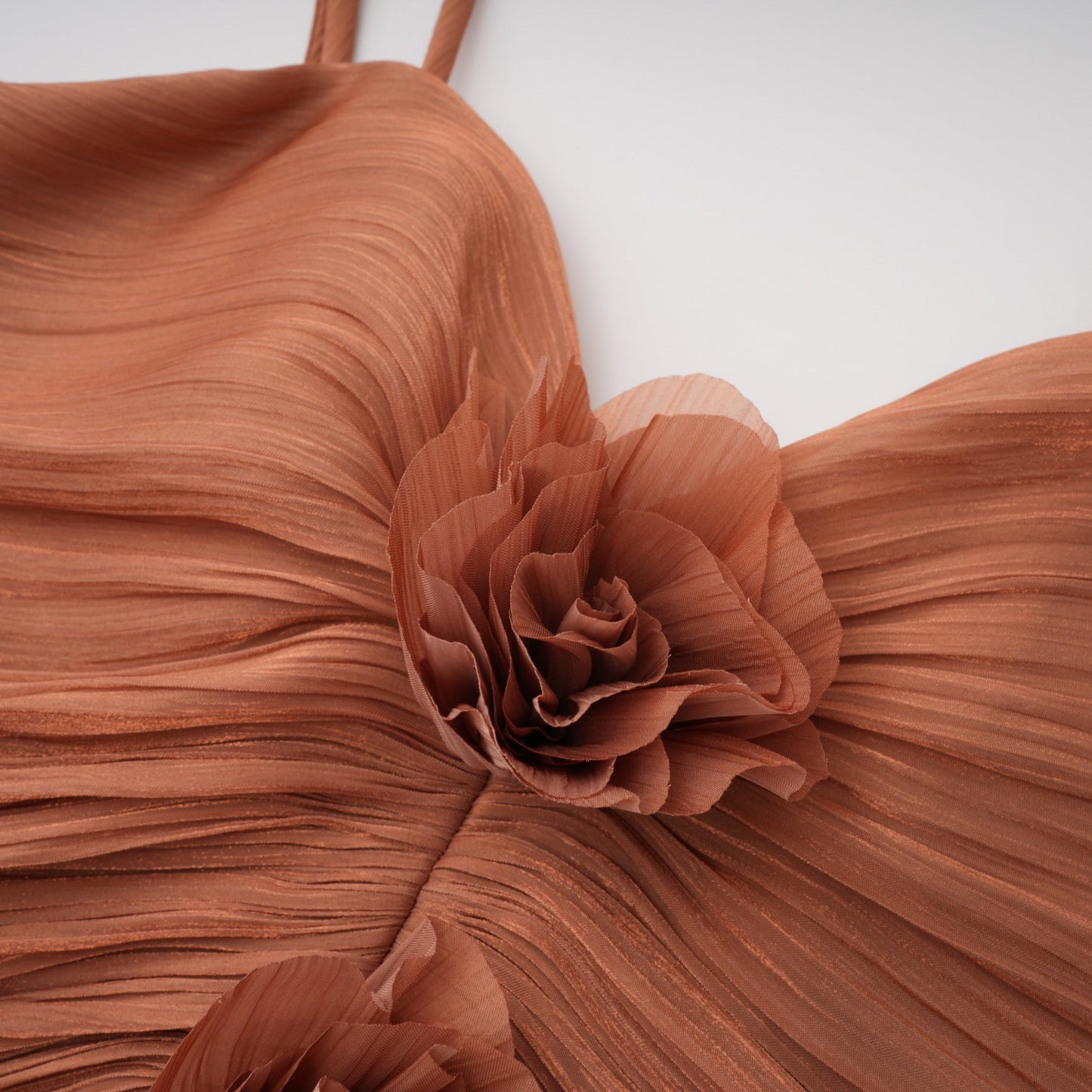 Cíntia Camel Ruched Maxi Dress with 3D Florals