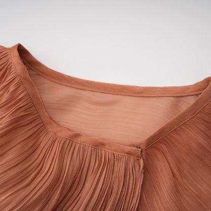 Cíntia Camel Ruched Maxi Dress with 3D Florals