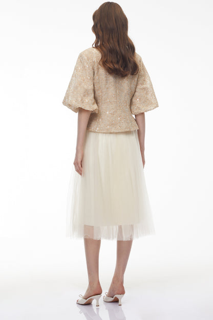 Clara Champagne Floral Embroidered Peplum Jacket
