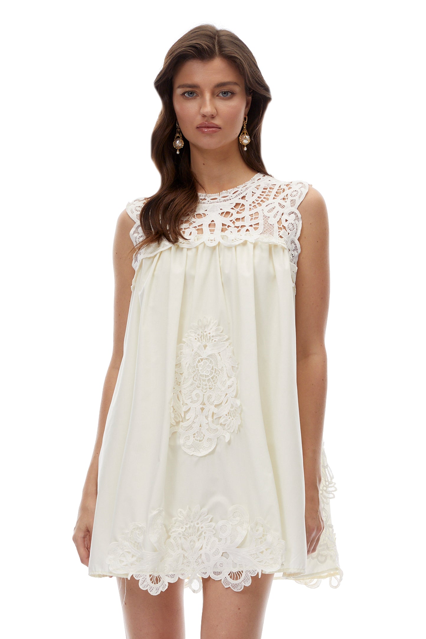 Clementine White Cut-Out Mini Dress with Lace Panels