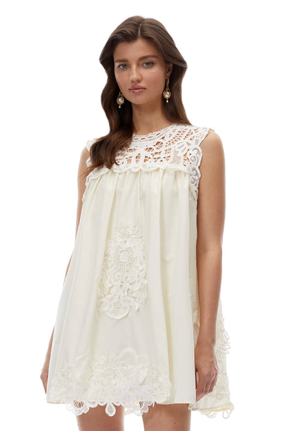 Clementine White Cut-Out Mini Dress with Lace Panels
