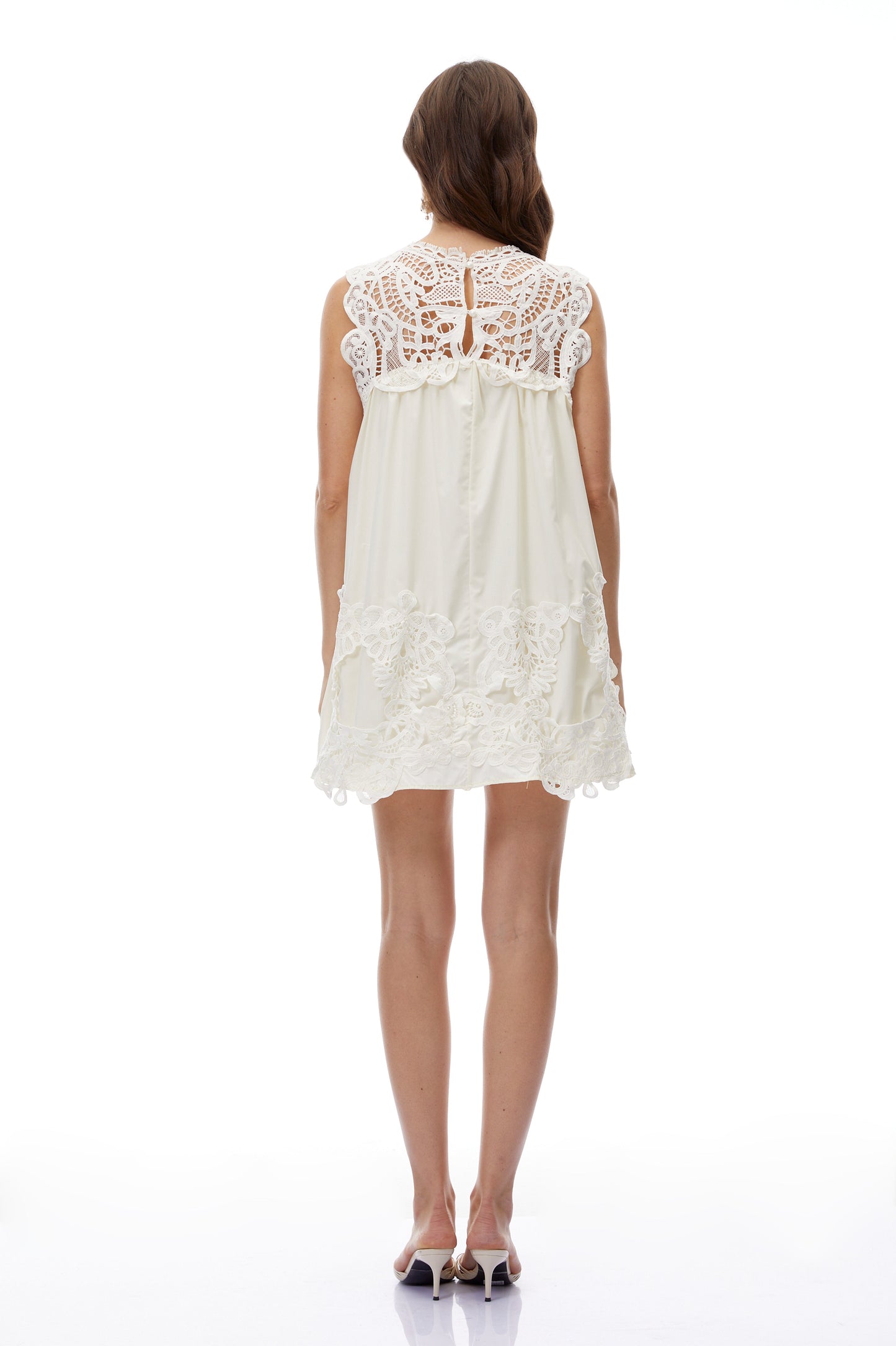 Clementine White Cut-Out Mini Dress with Lace Panels