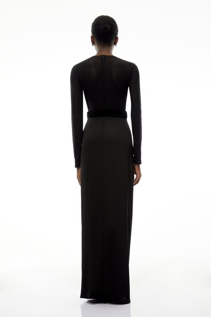 Colette Saten Panelli Siyah Dantelli Maxi Elbise