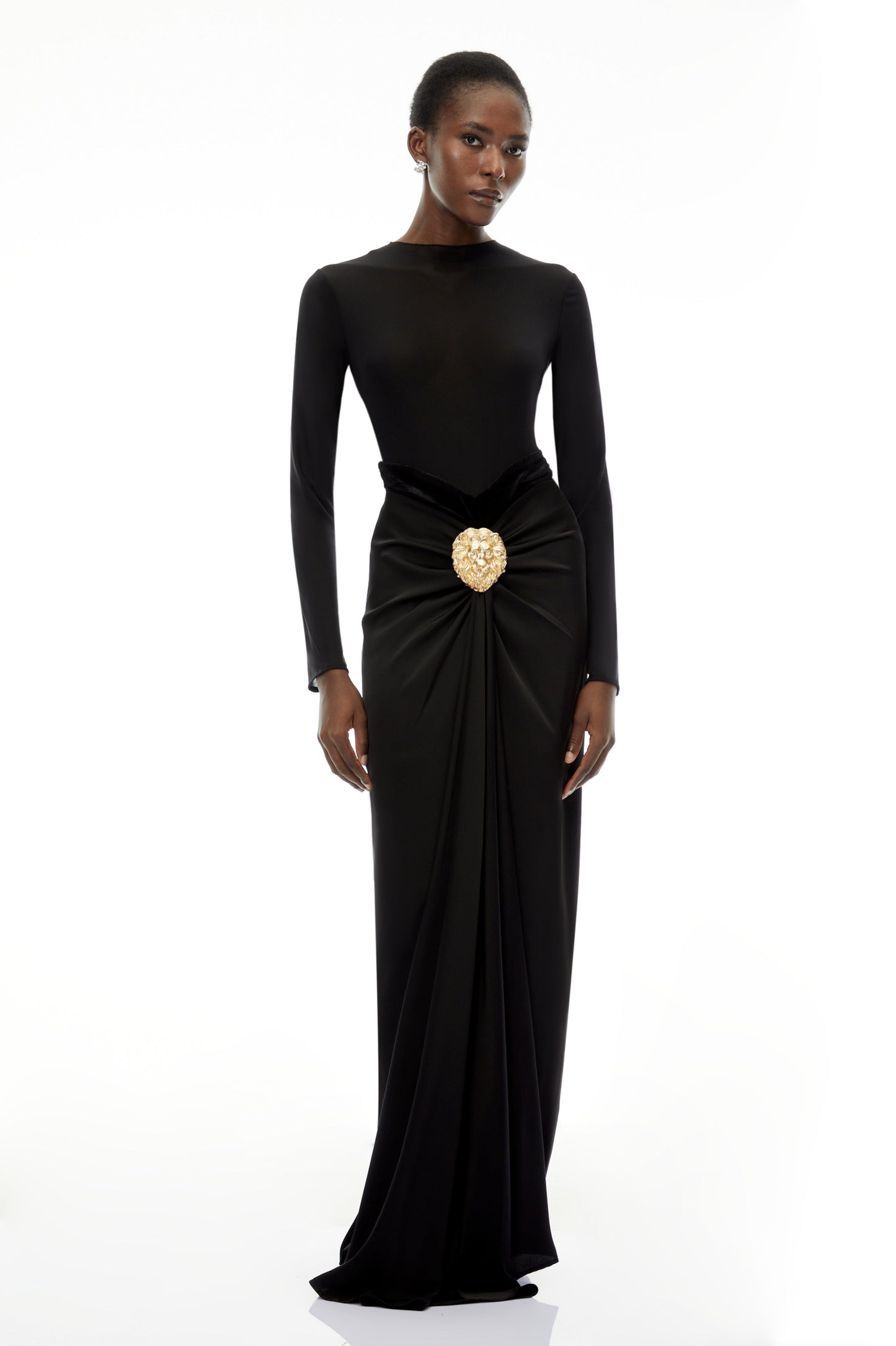 Colette Saten Panelli Siyah Dantelli Maxi Elbise