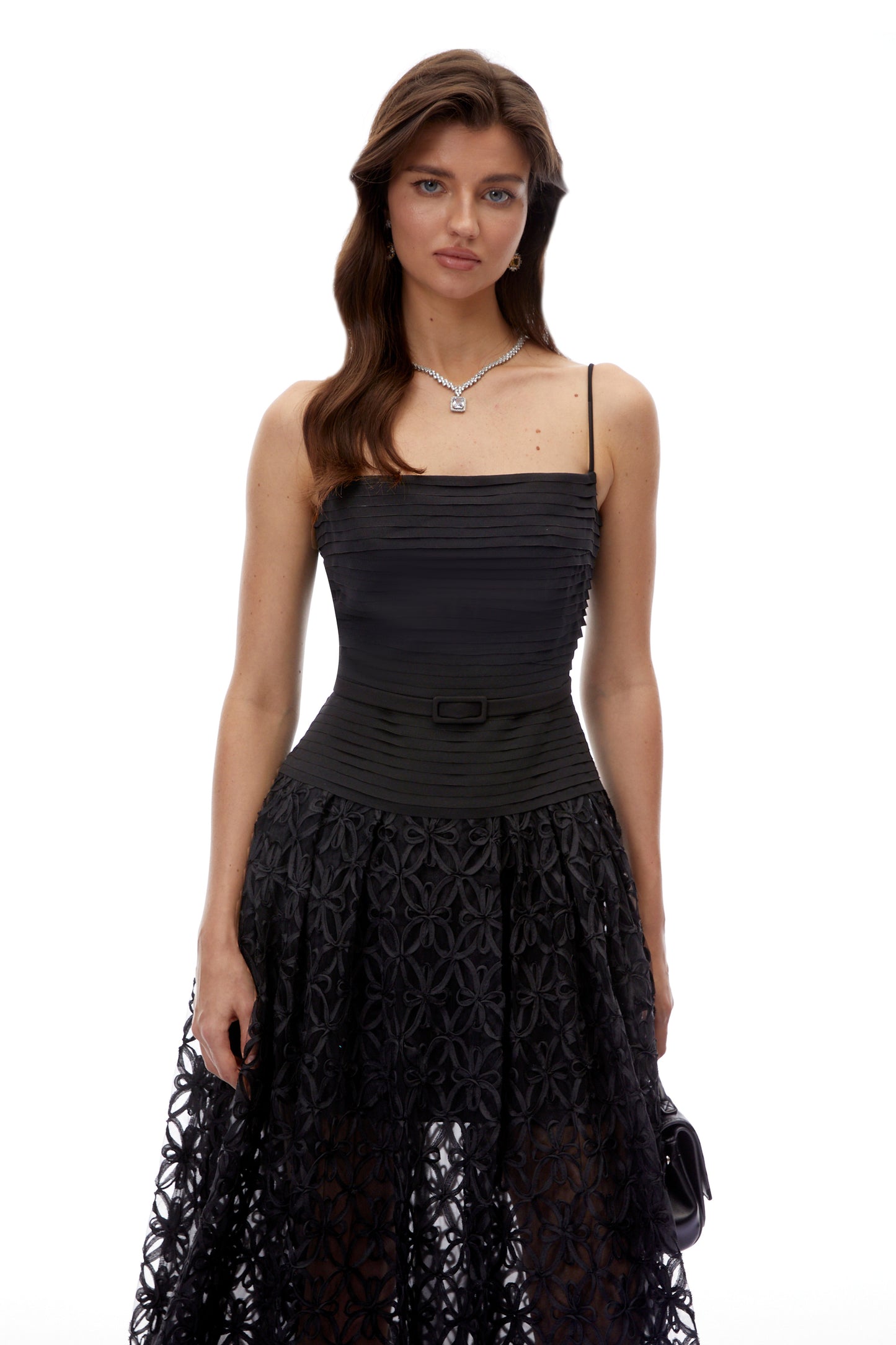 Constance Black Ruched Lace Maxi Dress