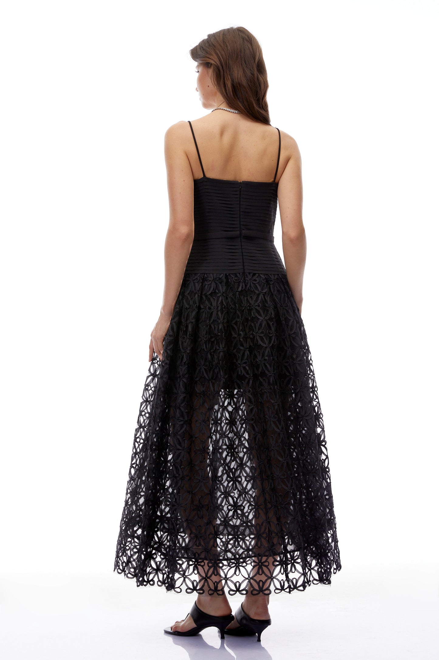Constance Black Ruched Lace Maxi Dress