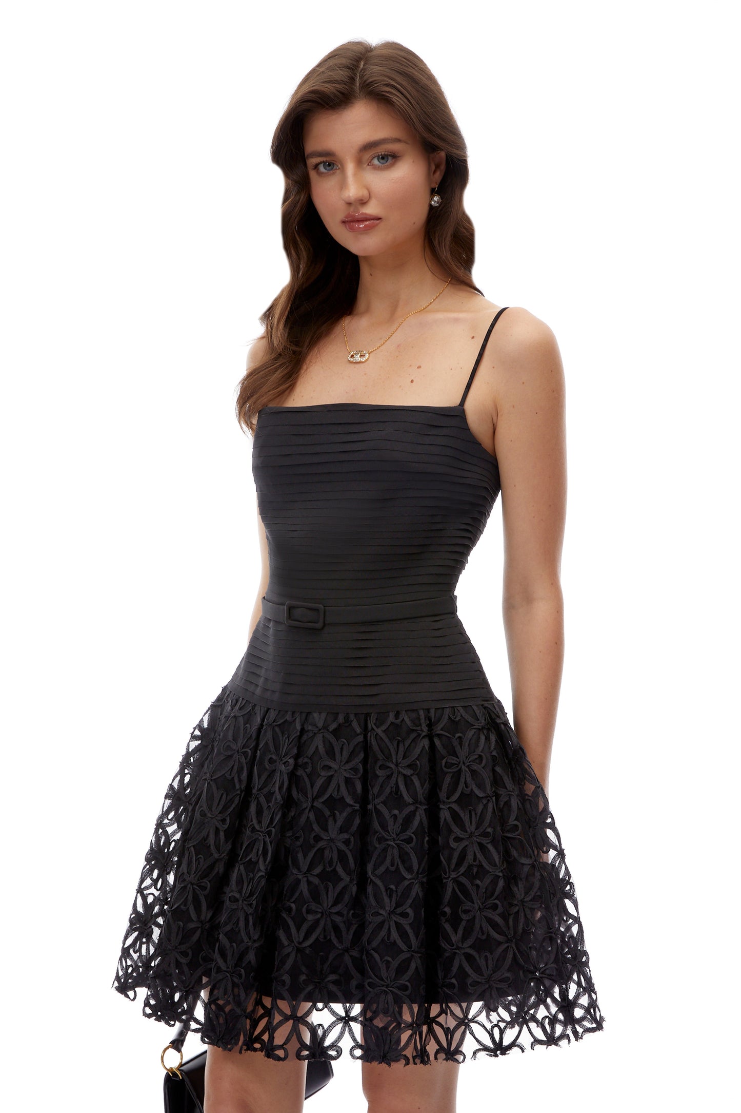 Constance Black Ruched Lace Mini Dress