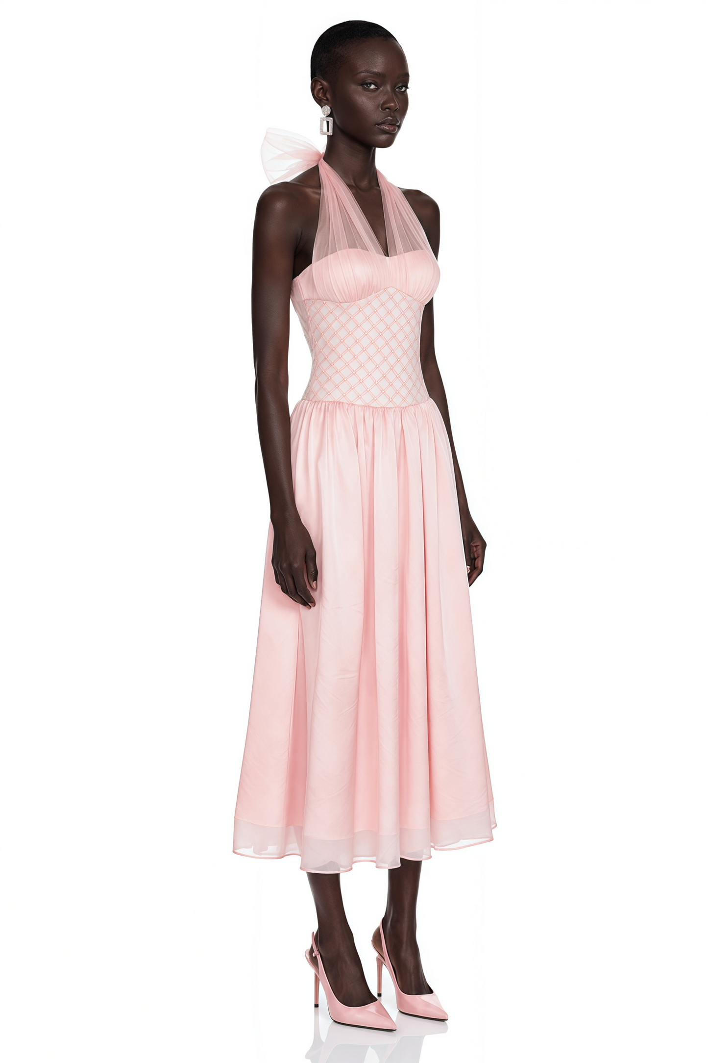 Constantia Pink Halterneck Sequin Midi Dress