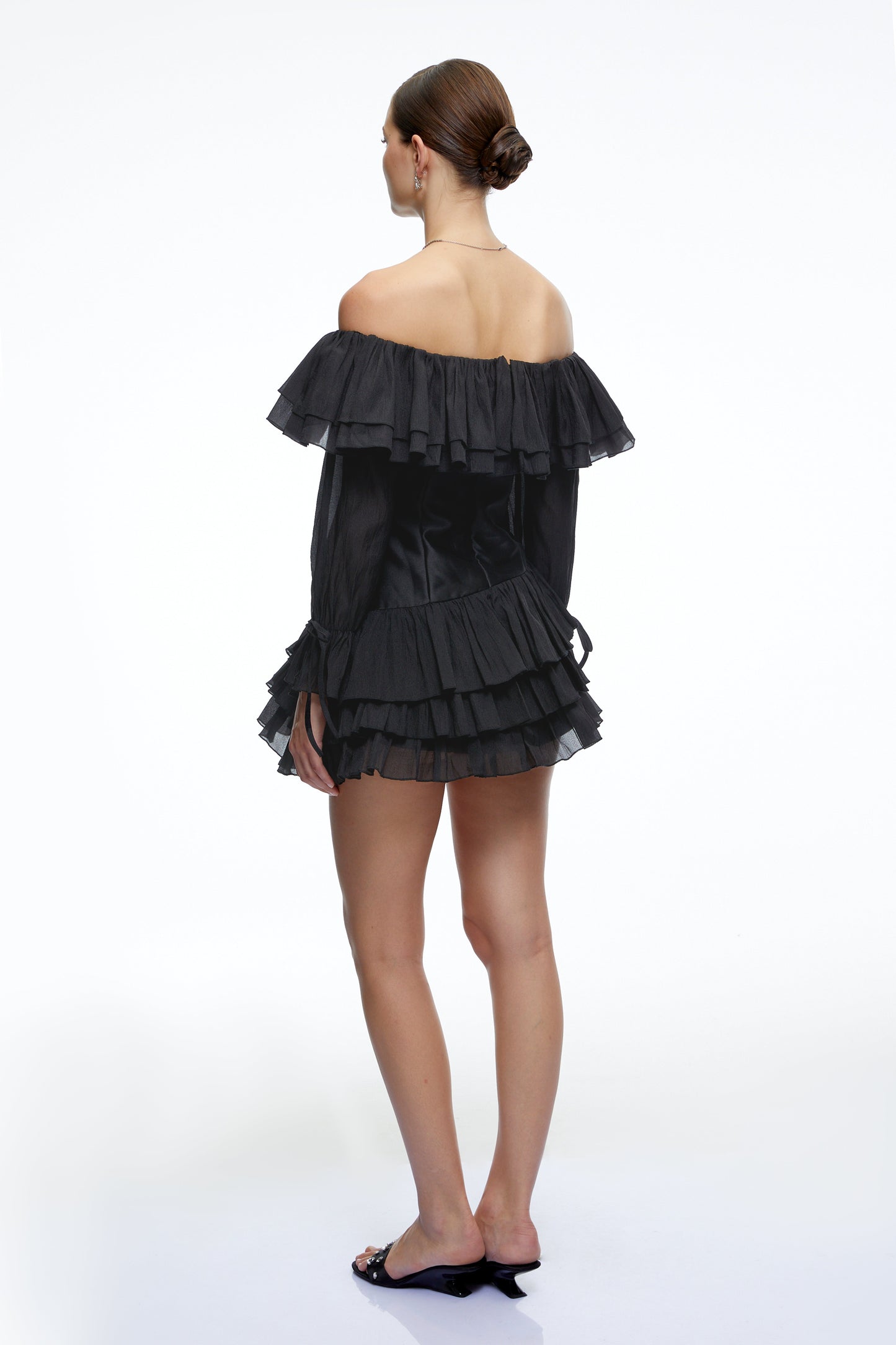 Cordelia Black Off Shoulder Ruffled Mini Dress