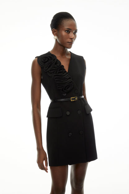 Cordelia Black Sleeveless Mini Dress with 3D Florals