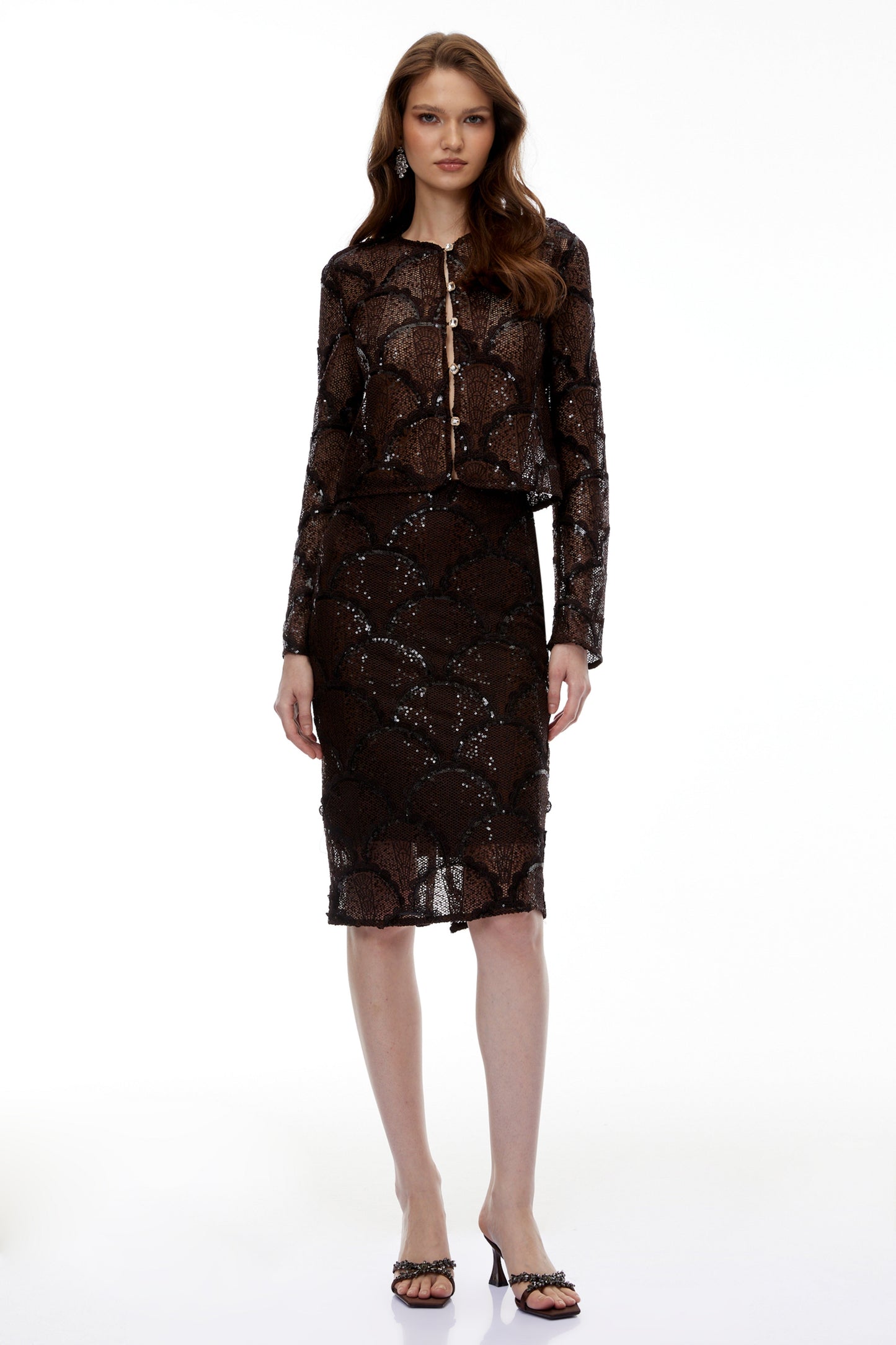 Cordelia Chocolate Brown Lace Top & Skirt Set