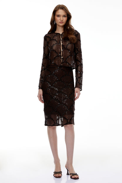 Cordelia Chocolate Brown Lace Top & Skirt Set