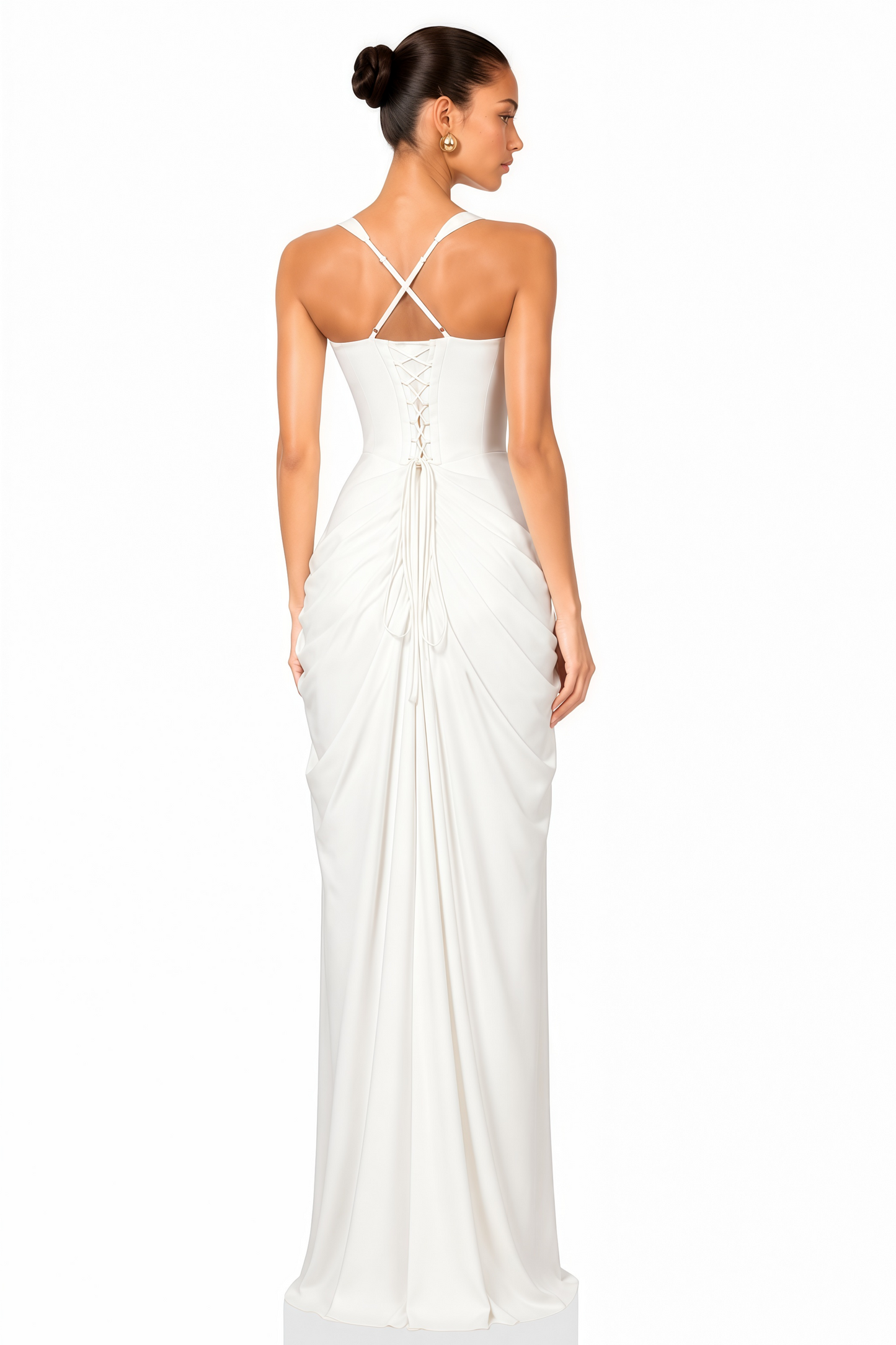 Cordelia White Ruched Bust Maxi Dress with Slit