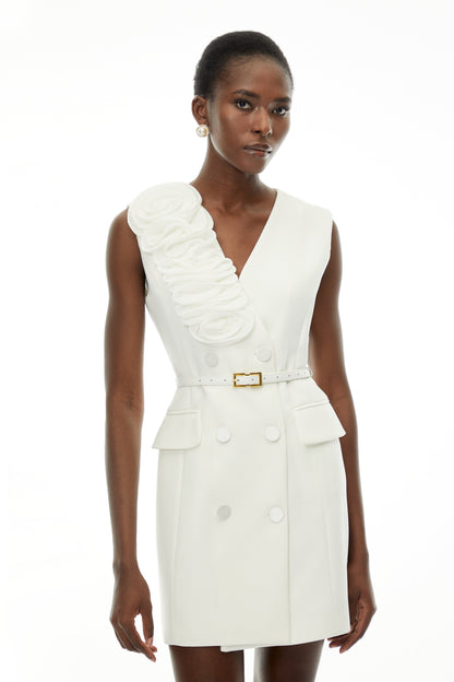 Cordelia White Sleeveless Mini Dress with 3D Florals