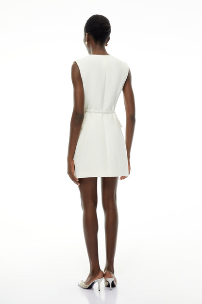 Cordelia White Sleeveless Mini Dress with 3D Florals