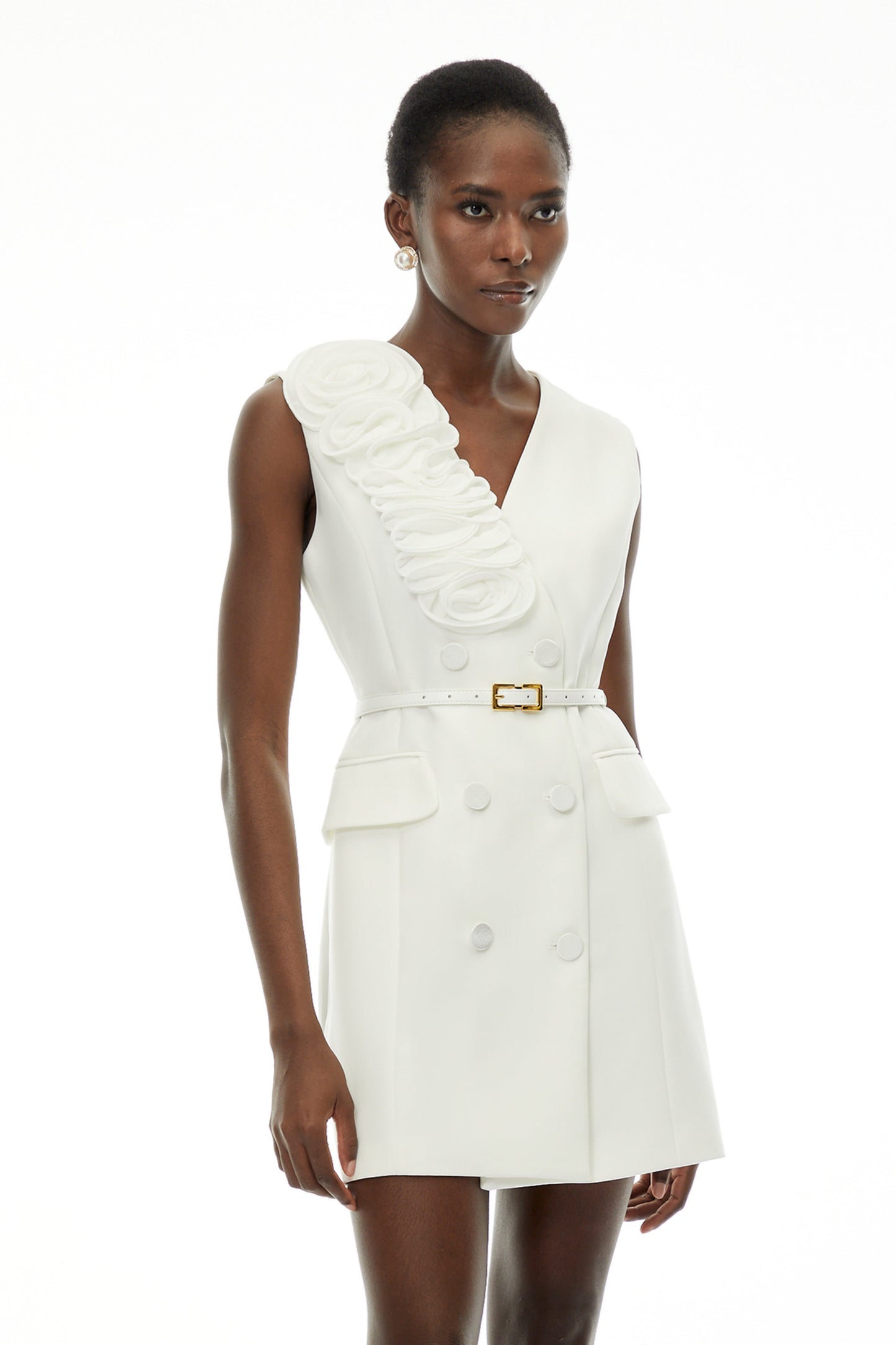 Cordelia White Sleeveless Mini Dress with 3D Florals