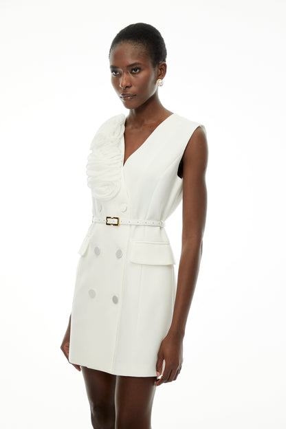 Cordelia White Sleeveless Mini Dress with 3D Florals