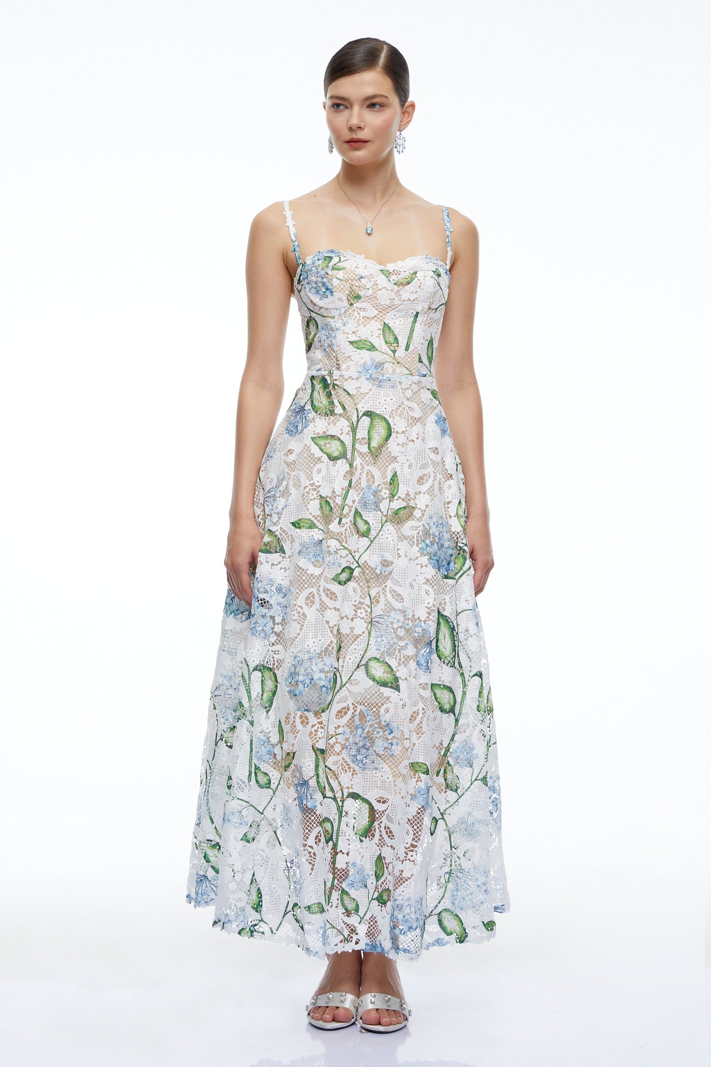 Corisande Blue Floral Lace Maxi Dress
