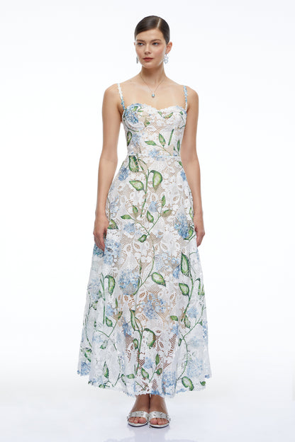 Corisande Blue Floral Lace Maxi Dress