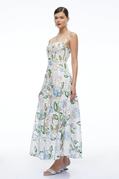 Corisande Blue Floral Lace Maxi Dress