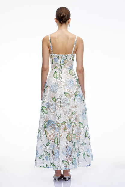 Corisande Blue Floral Lace Maxi Dress