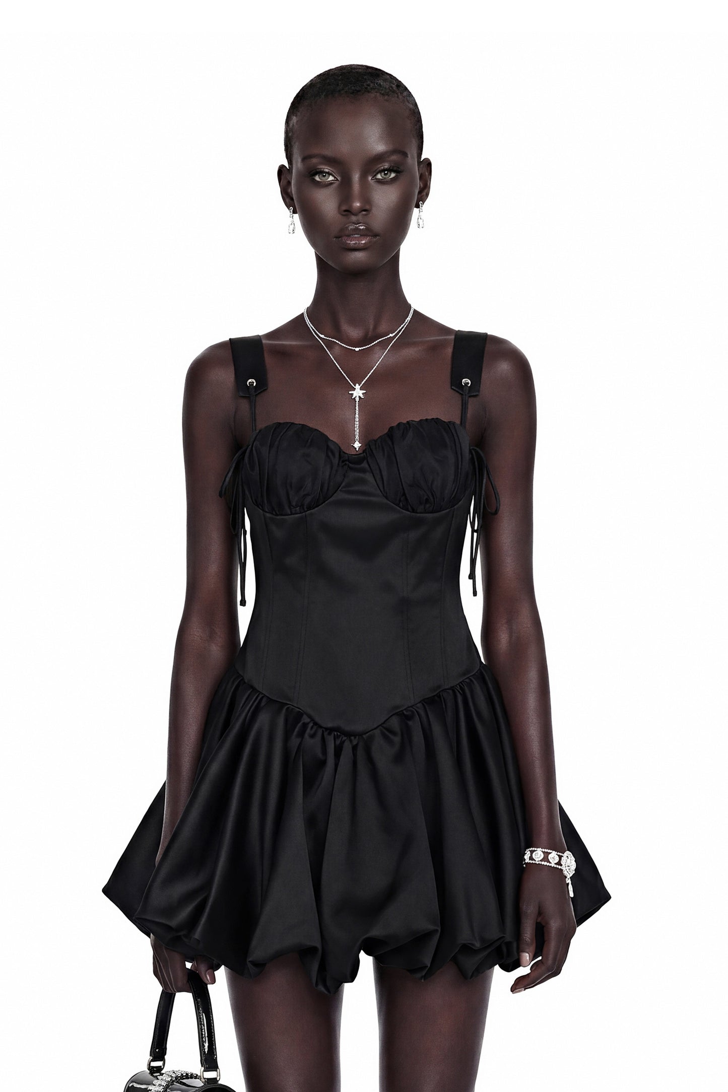 Cornelia Black Sleeveless Puffball Mini Dress