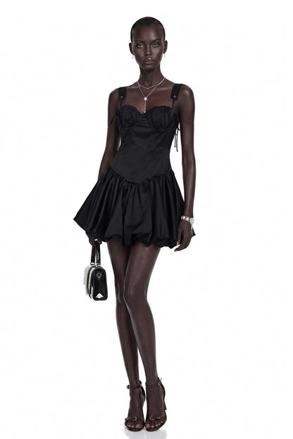 Cornelia Black Sleeveless Puffball Mini Dress