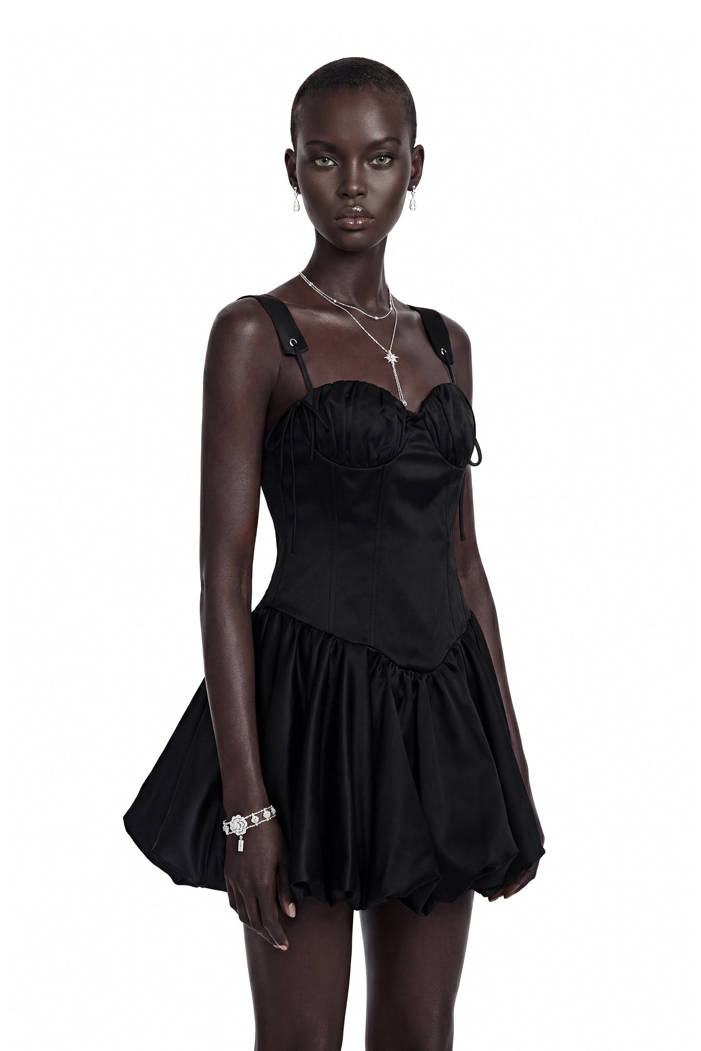 Cornelia Black Sleeveless Puffball Mini Dress