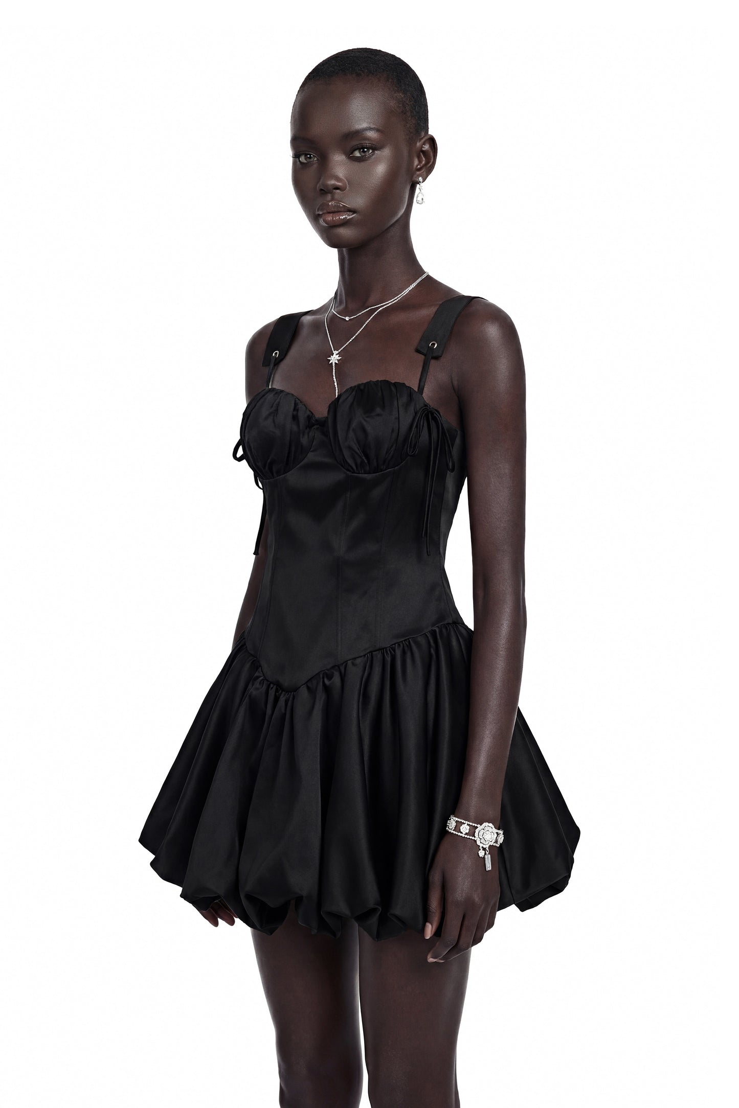 Cornelia Black Sleeveless Puffball Mini Dress