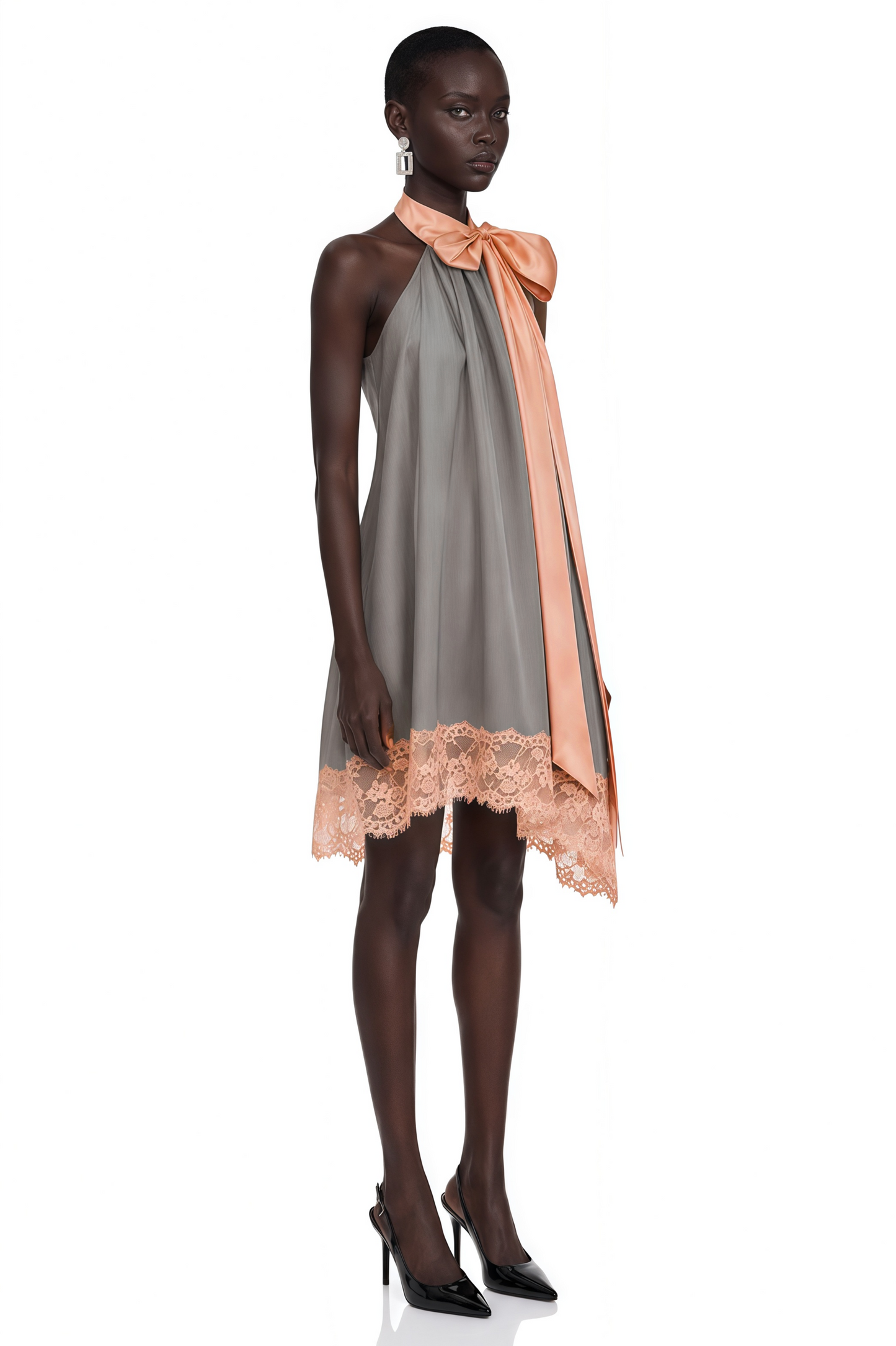 Cornelia Grey Asymmetrical Mini Dress with Bow Detail
