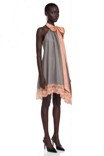 Cornelia Grey Asymmetrical Mini Dress with Bow Detail