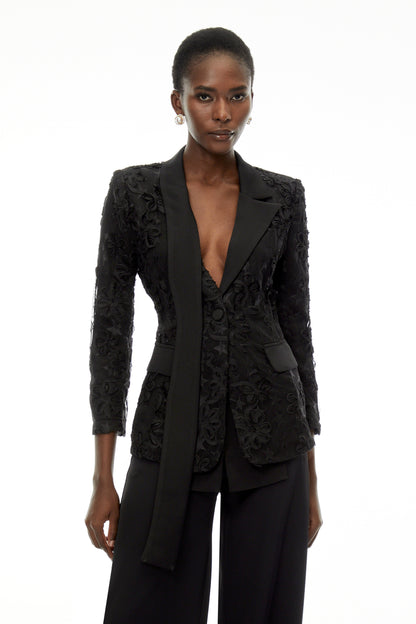 Cosima Black Floral Blazer with Lapel Collar