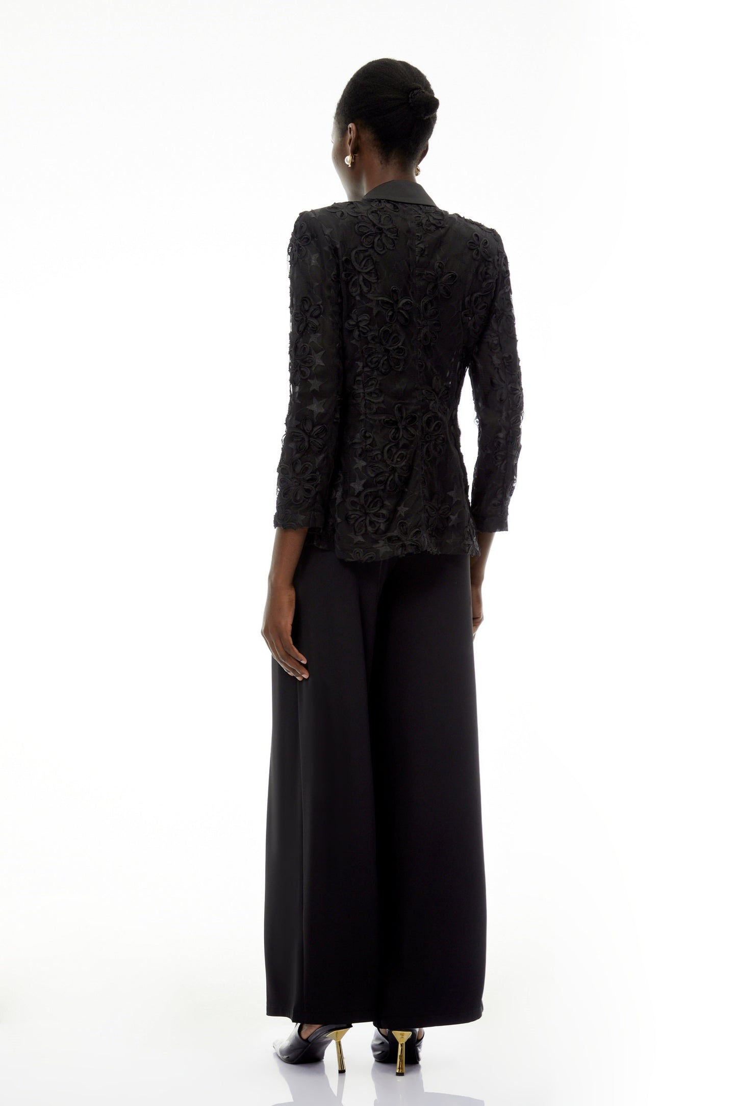 Cosima Black Floral Blazer with Lapel Collar
