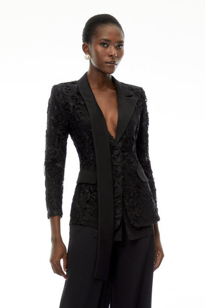 Cosima Black Floral Blazer with Lapel Collar