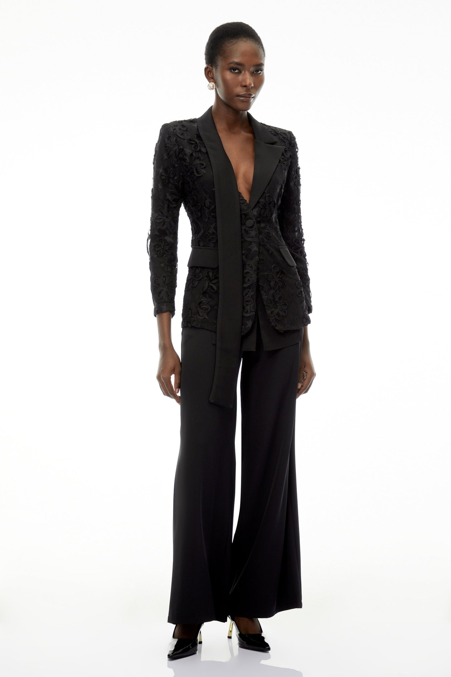 Cosima Black Floral Blazer with Lapel Collar