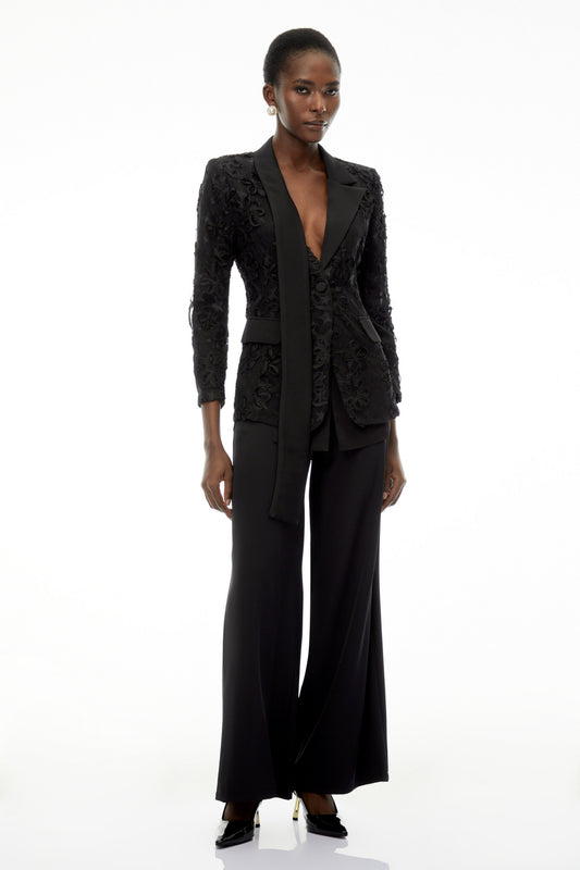 Cosima Black Floral Blazer with Lapel Collar