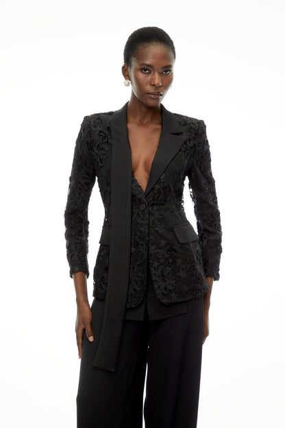 Cosima Black Floral Blazer with Lapel Collar