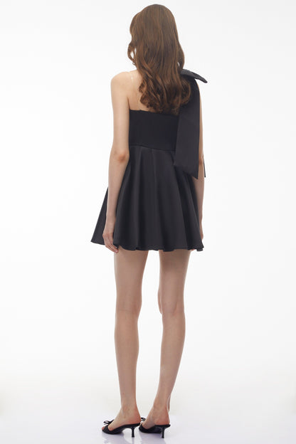Cressida Black One Shoulder Lace Panel Mini Dress with Bow