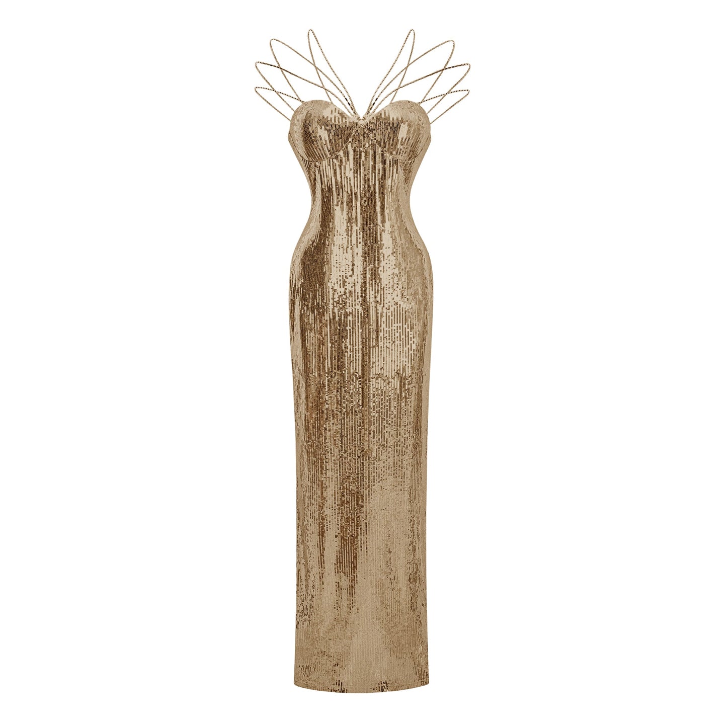 Cressida Gold Sparkly Embellished Maxi Dress